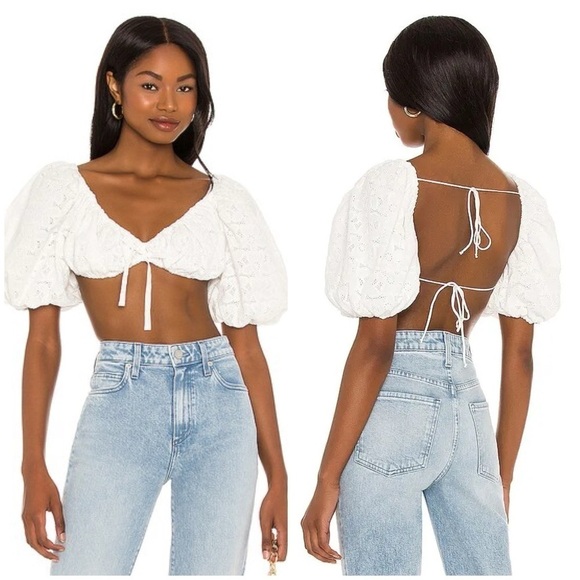 FOR LOVE AND LEMONS Myla Crop Top In Ivory - Picture 1 of 3